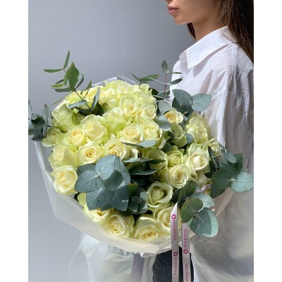 Квіти, композиція №1. Білі троянди. L, 6-40337 - купити в магазині Украфлора за найкращою ціною, всього 2 135 грн