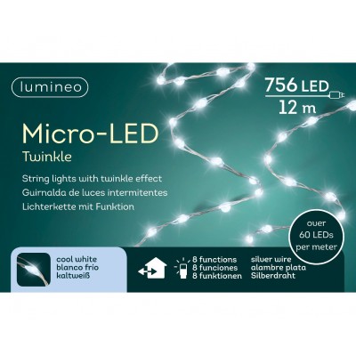 Гірлянда micro-LED Extra Lumineo миготлива, дріт сріблястий, світло холодне біле. Розміри в асор.