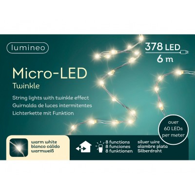 Гірлянда micro-LED Extra Lumineo миготлива, дріт сріблястий, світло тепле біле. Розміри в асор.